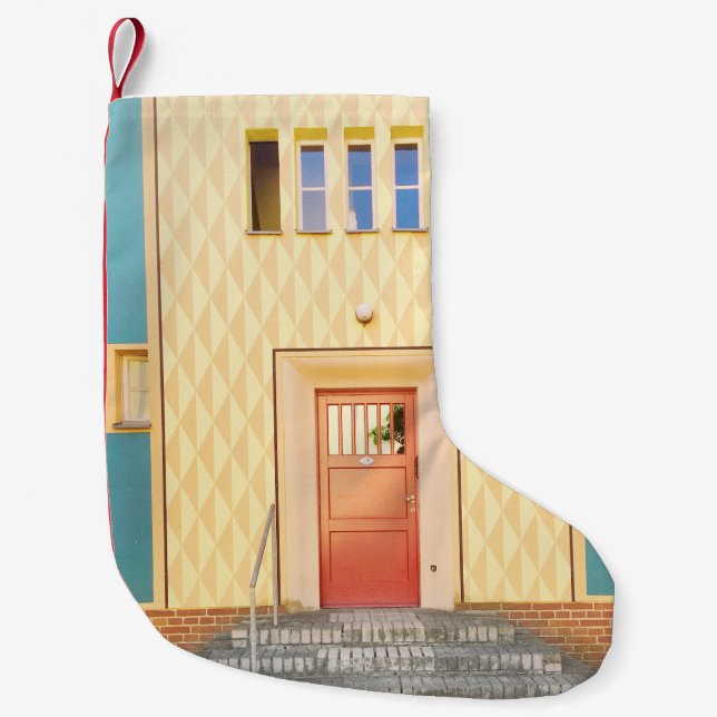 Yellow house illustration small christmas stocking (Front)
