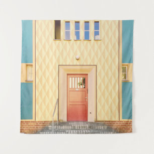 Yellow house illustration tapestry