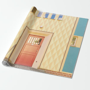 Yellow house illustration wrapping paper