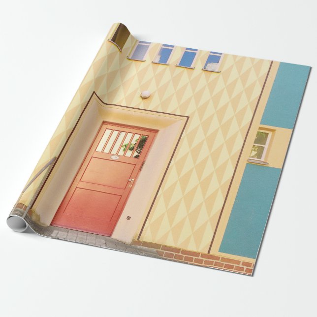 Yellow house illustration wrapping paper (Unrolled)
