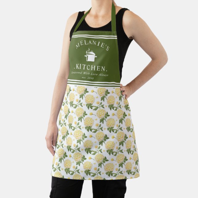  Yellow Hydragea Floral Personalised Kitchen Apron (Insitu)