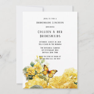 Yellow Hydrangea Butterfly Bridesmaids Luncheon Invitation