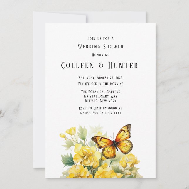 Yellow Hydrangea Butterfly Wedding Shower Invitation (Front)