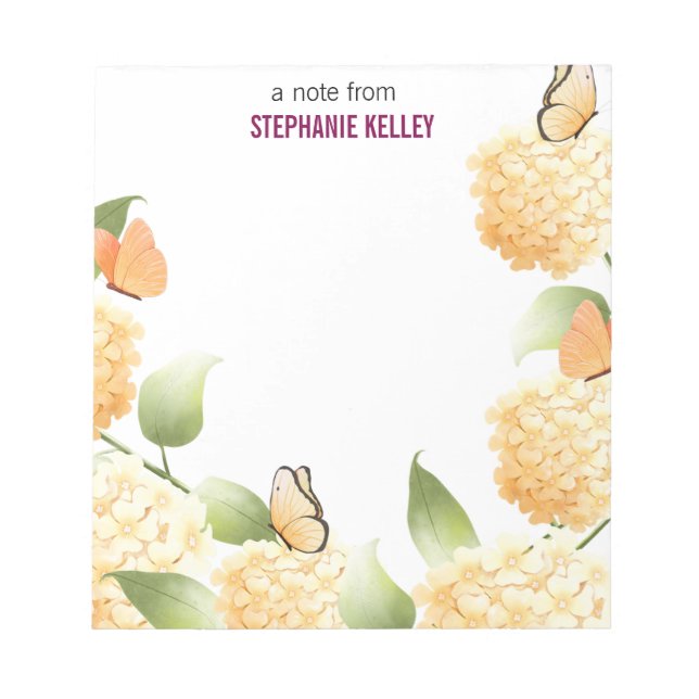 Yellow  Hydrangea Watercolor Border Personalised Notepad (Front)