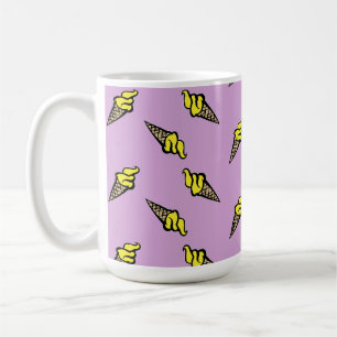 Yellow ice cream on purple coffee mug