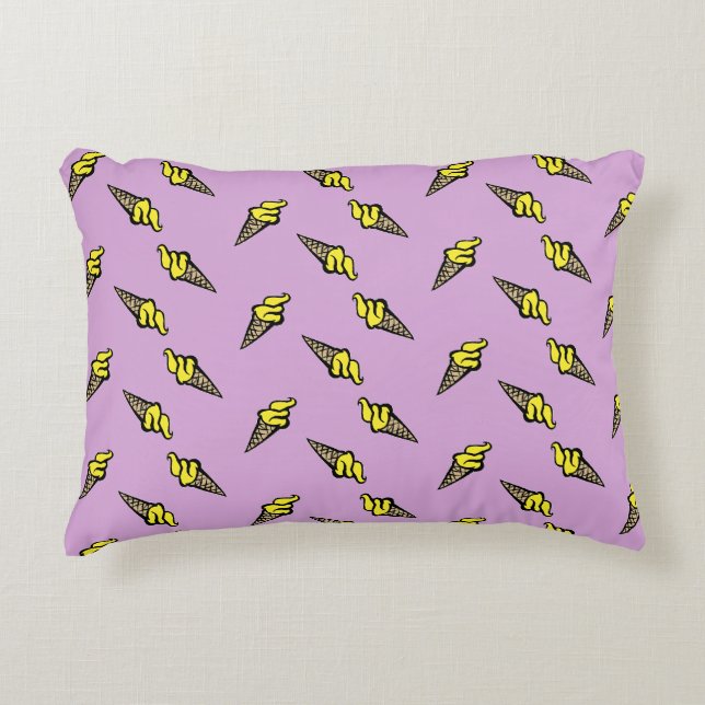 Yellow ice cream on purple decorative cushion (Front)