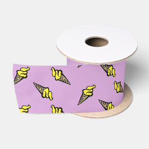 Yellow ice cream on purple satin ribbon