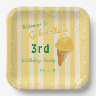 Yellow Ice Cream Sprinkle Kids Birthday Party  Paper Plate