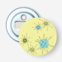 Yellow Iconic Atomic Starbursts Pattern Button Bot