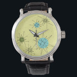 Yellow Iconic Atomic Starbursts Pattern Watch<br><div class="desc">This Yellow Iconic Atomic Starbursts Pattern eWatch Watch features iconic atomic starbursts. That’s right! The old school, yellow coloured background with gold speckles is the perfect backdrop for the vibrant turquoise, soothing celery, and kitschy pear green coloured circles. The spots of colour are sporadically placed in various sizes with overlaying...</div>