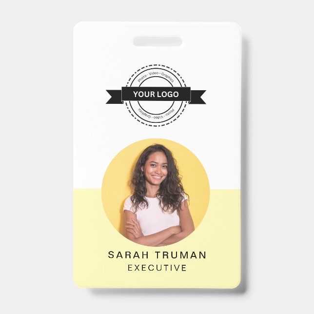 Yellow ID Card | Minimalist Business Employee QR Badge (Front)