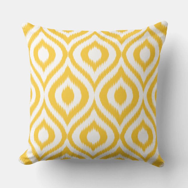 Yellow Ikat Classic Geometric Ethnic Print Cushion (Front)