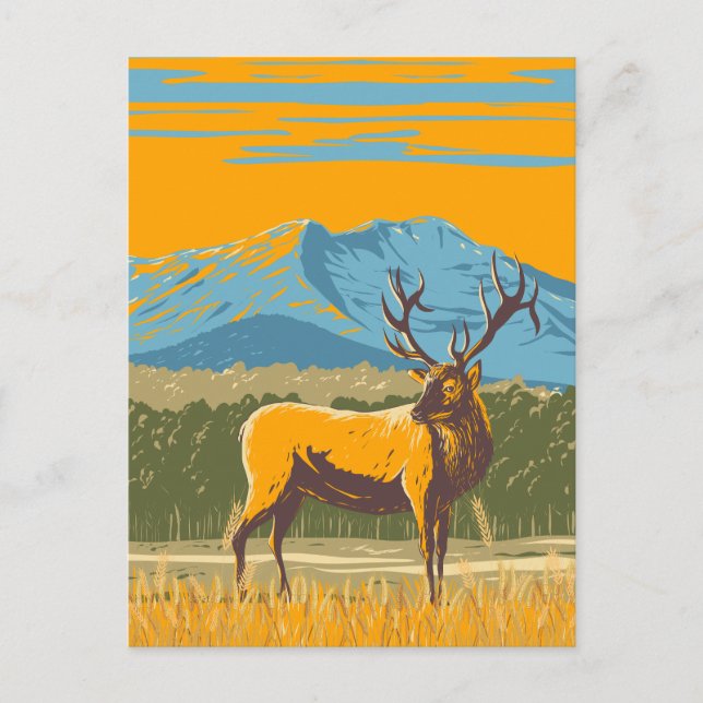 Yellow Illustration Deer  Postcard (Front)