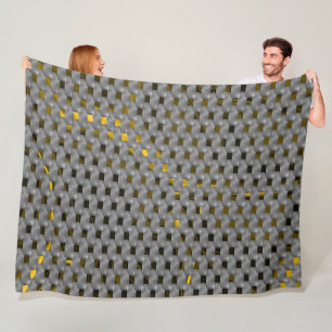 Yellow image under grey plates, oblong squares fleece blanket