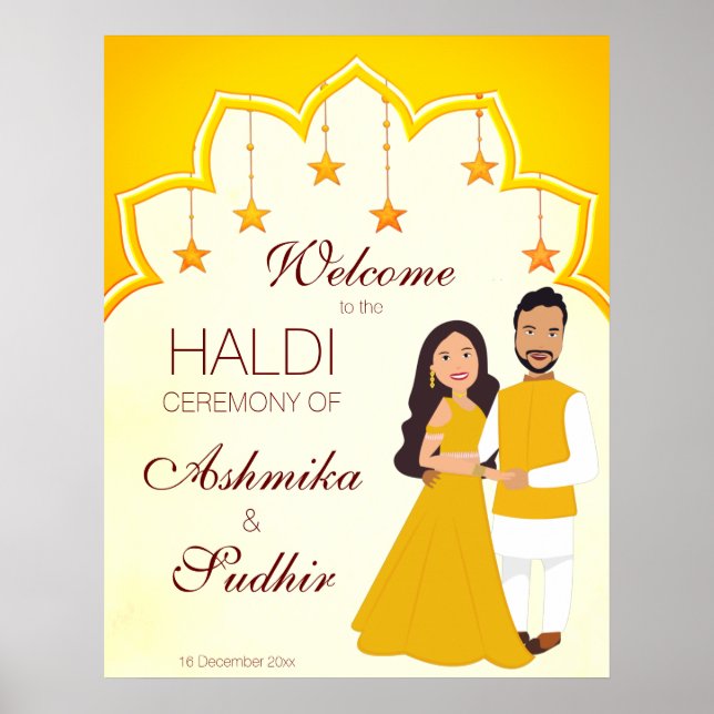 Yellow Indian border for joint haldi welcome sign (Front)