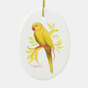 Yellow Indian Ringneck Parrot Ceramic Tree Decoration