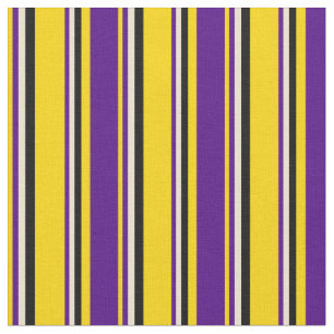 Yellow, Indigo, Beige & Black Stripes Pattern Fabric