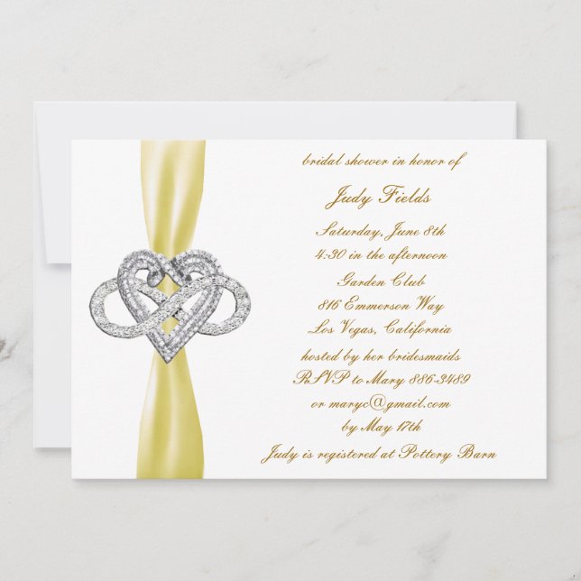 Yellow Infinity Heart Bridal Shower Invitation (Front)
