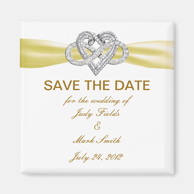 Yellow Infinity Heart Save The Date Magnet (Front)
