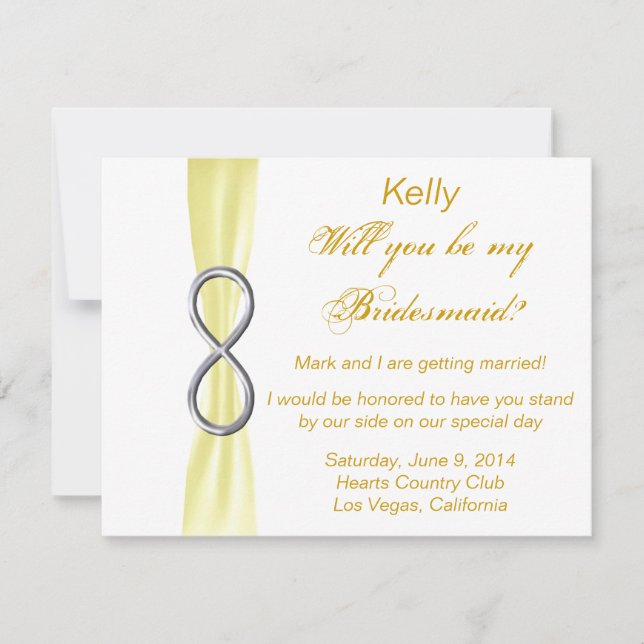 Yellow Infinity Wedding Bridesmaid Card (Front)