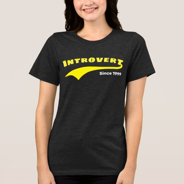 Yellow Introvert Typography Swoosh Custom Date Tri-Blend Shirt (Front)