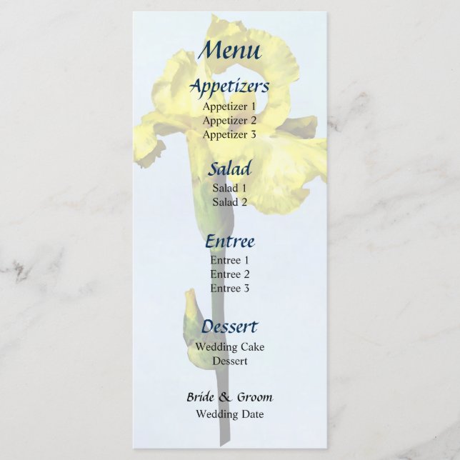 Yellow Iris and Bud Wedding Menu (Front)