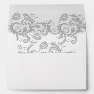 Yellow Iris and Grey Damask Wedding Envelopes