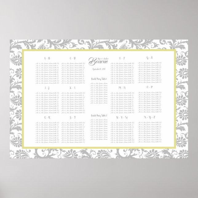 Yellow Iris and Grey Seating Chart Alphabetical (Front)