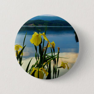 Yellow Iris at Lake Shore 6 Cm Round Badge