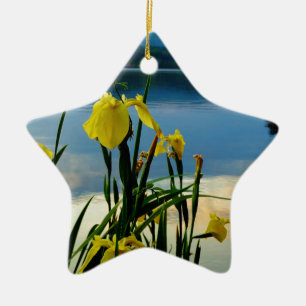 Yellow Iris at Lake Shore Ceramic Tree Decoration
