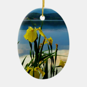 Yellow Iris at Lake Shore Ceramic Tree Decoration
