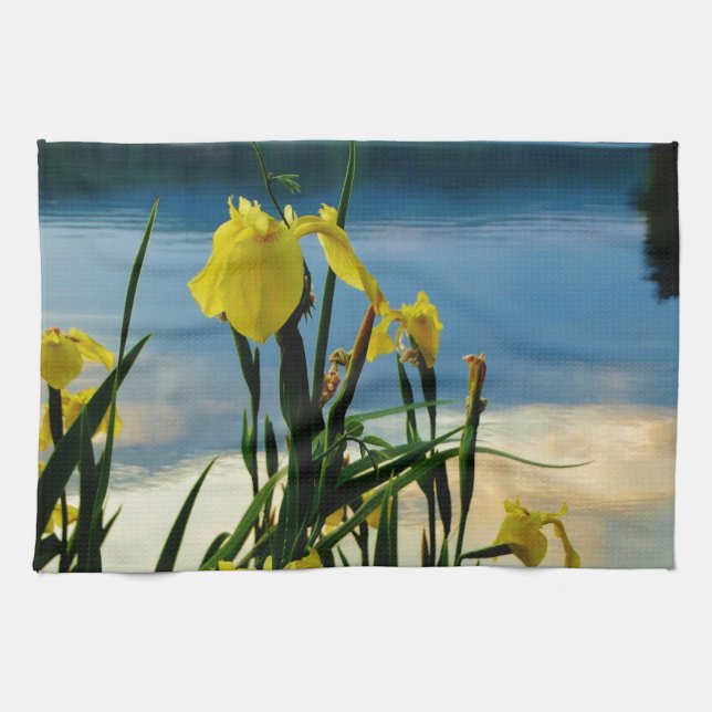Yellow Iris at Lake Shore Tea Towel (Horizontal)