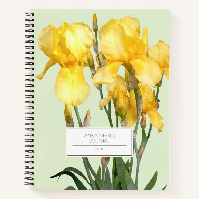 Yellow Iris Customisable Name Light Lemon Green Notebook (Front)