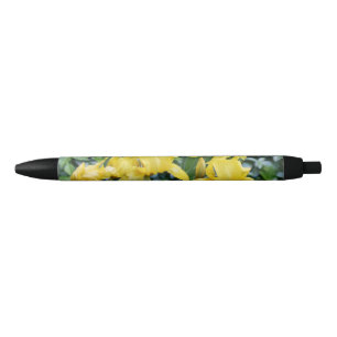 Yellow Iris Floral  Blue Ink Pen