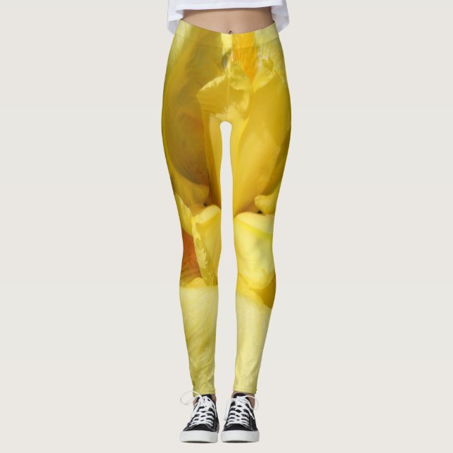 Yellow Iris Flower Close Up Leggings (Front)