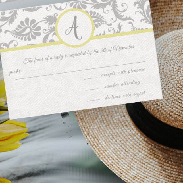 Yellow iris & Grey Damask RSVP Insert (Creator Uploaded)
