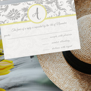 Yellow iris & Grey Damask RSVP Insert Card