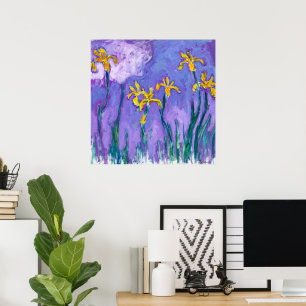 Yellow Irises with Pink Cloud Claude Monet Poster
