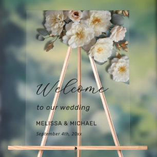 Yellow Ivory 3D Flowers   Roses Wedding Welcome Acrylic Sign