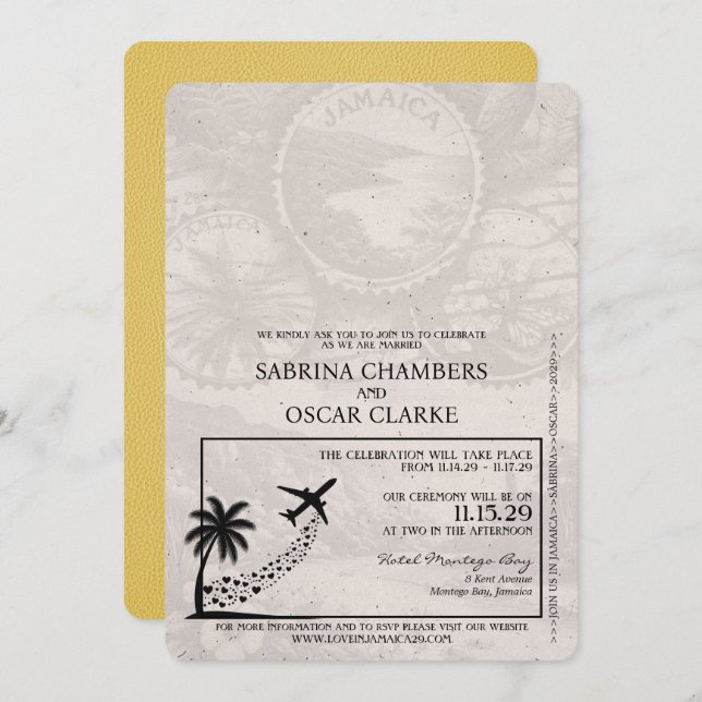 Yellow Jamaica Passport Wedding Invitation (Front/Back)