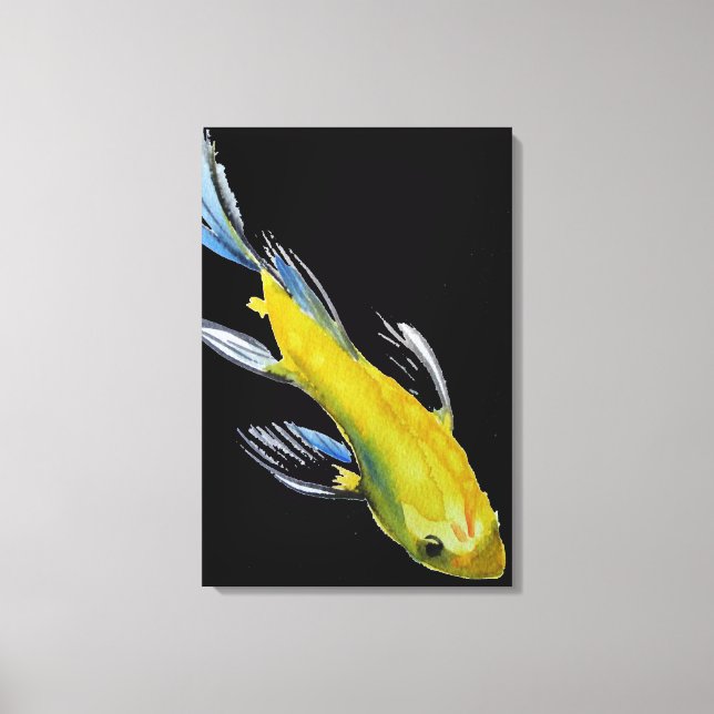 Yellow Japanese Koi watercolour art Canvas Print (Front)