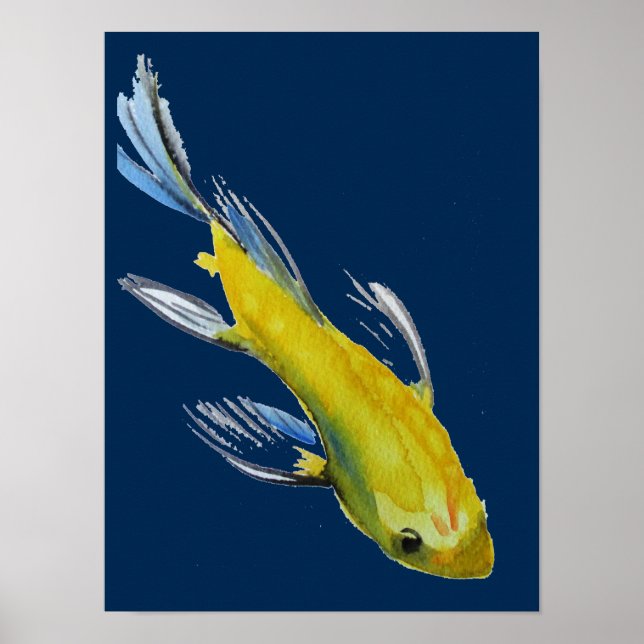 Yellow Japanese Koi watercolour Poster (Front)
