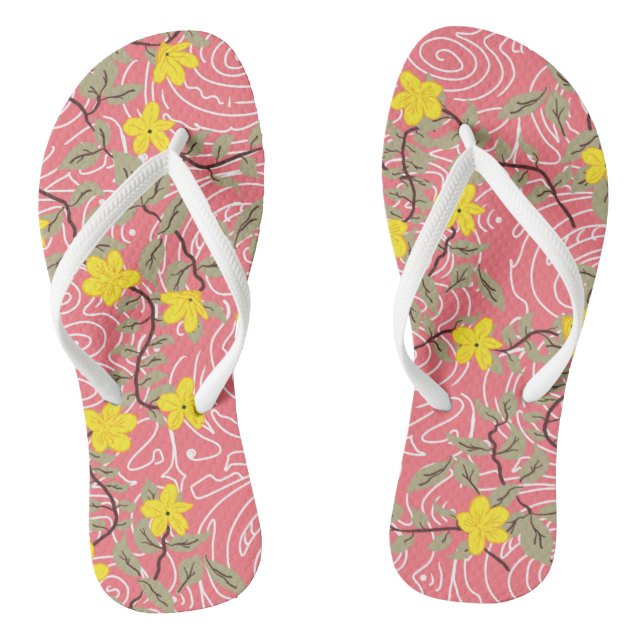 Yellow Jasmine Flower on Coral Jandals (Footbed)