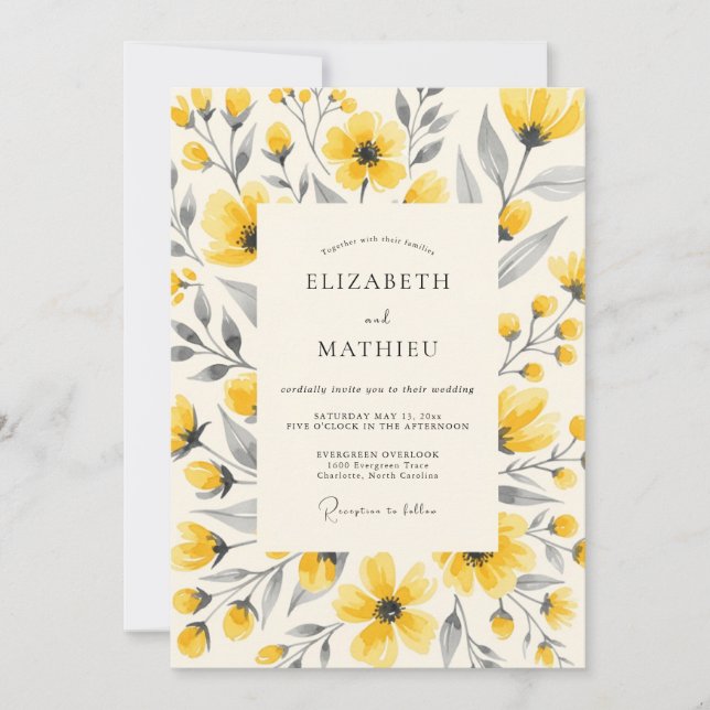 Yellow Jubilant Meadow Wedding Invitation (Front)
