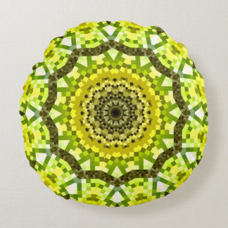 Yellow Kaleidoscopic Round Pillow