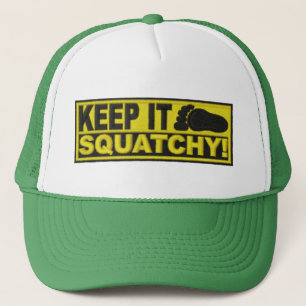 Yellow KEEP IT SQUATCHY! "embroidered-look" print Trucker Hat