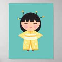 Yellow Kimono Japanese Doll  