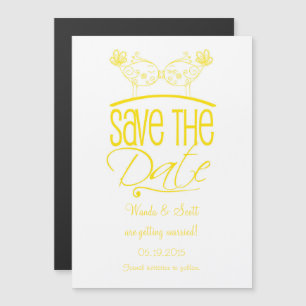 Yellow Kissing Birds Magnetic Save the Date Invitation