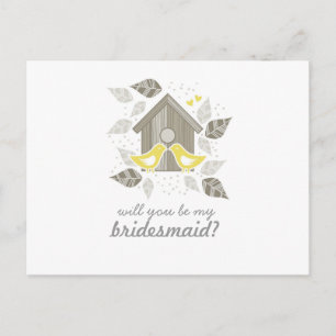 yellow kissing birds my bridesmaid horizontal invitation postcard