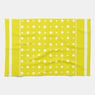 Yellow Kitchen or Tea Towel with White Polka Dots